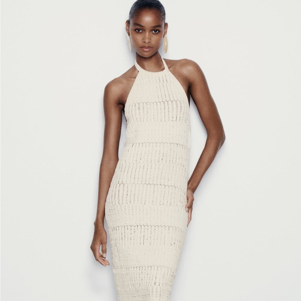 NWT ZARA KNIT FITTED HALTER DRESS